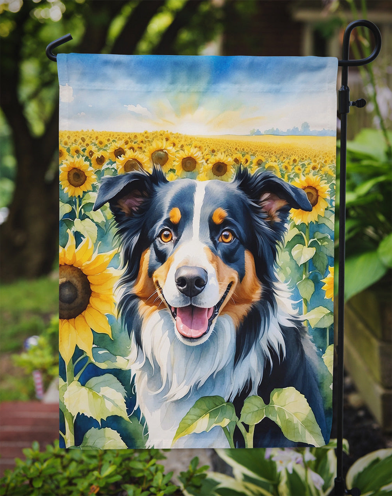 Glamorous Pups : Border Collie in Sunflowers Garden Flag