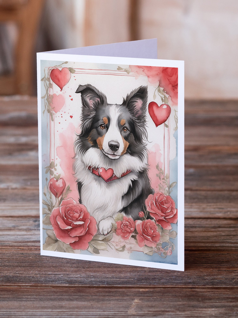Glamorous Pups : Border Collie Valentine Roses Greeting Cards Pack of 8