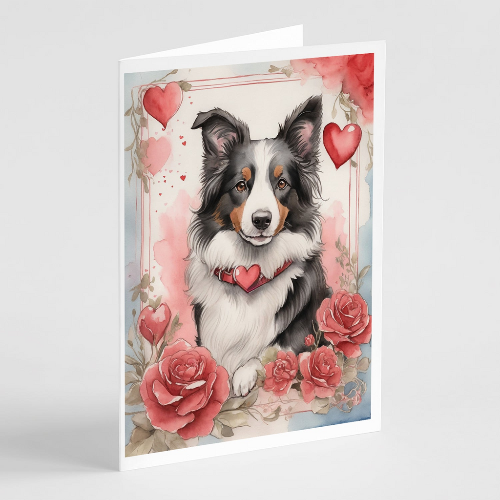 Glamorous Pups : Border Collie Valentine Roses Greeting Cards Pack of 8