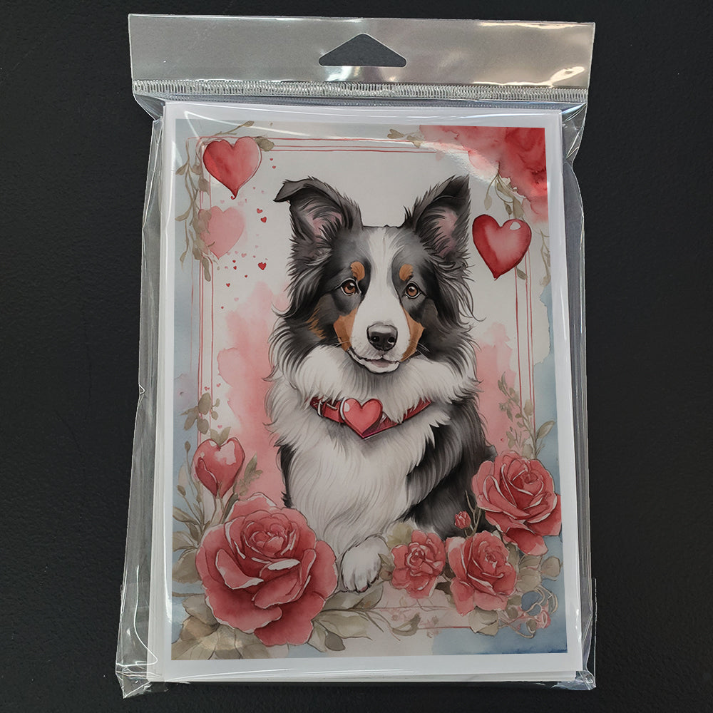 Glamorous Pups : Border Collie Valentine Roses Greeting Cards Pack of 8