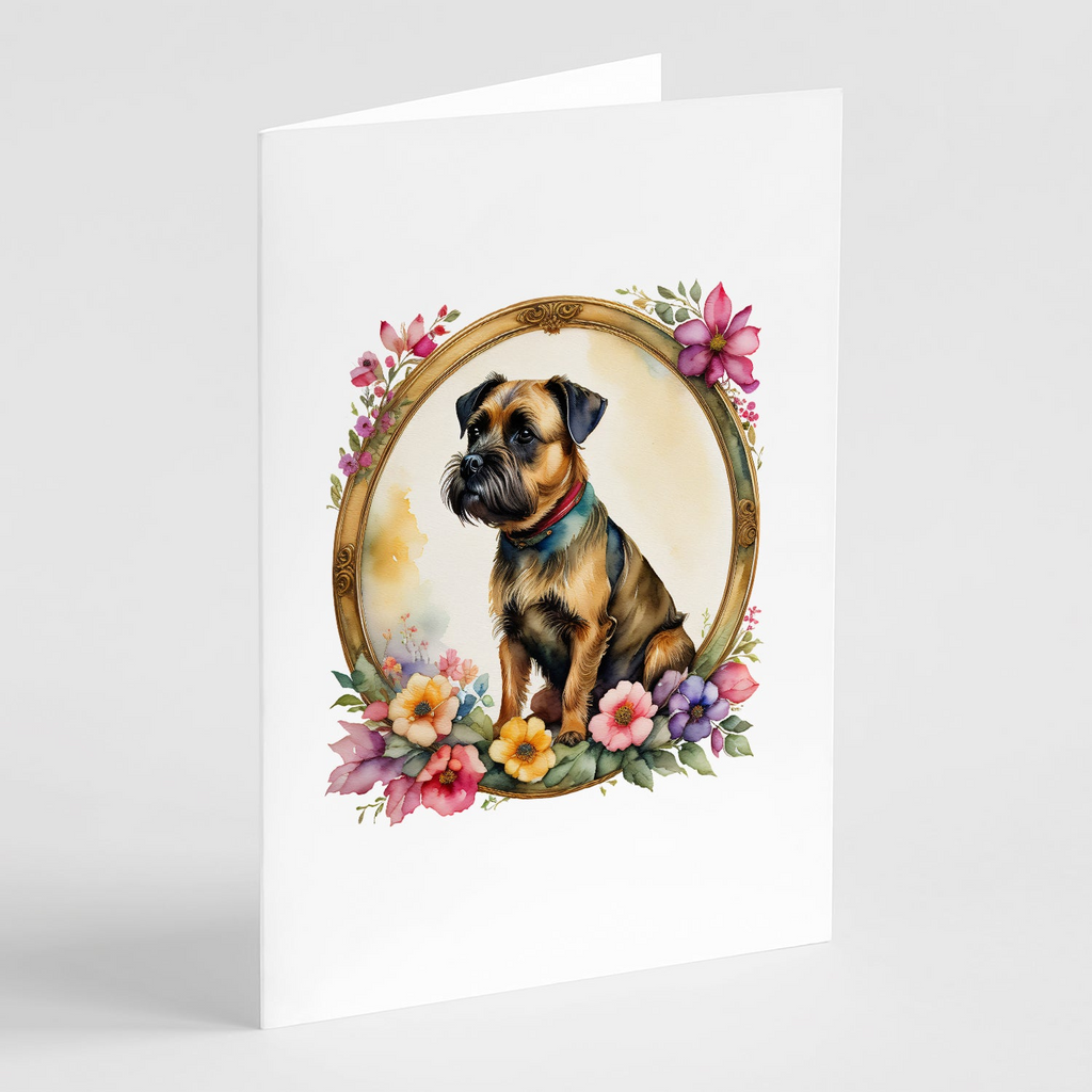 Glamorous Pups : Border Terrier and Flowers Greeting Cards Pack of 8