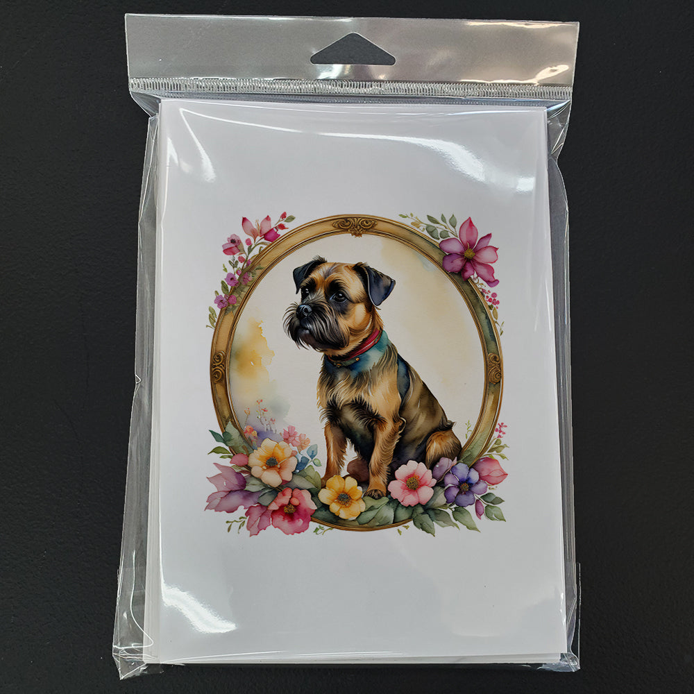 Glamorous Pups : Border Terrier and Flowers Greeting Cards Pack of 8