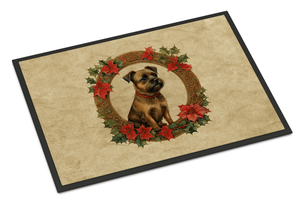Glamorous Pups : Border Terrier Christmas Flowers Doormat