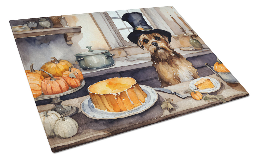Glamorous Pups : Border Terrier Fall Kitchen Pumpkins Glass Cutting Board