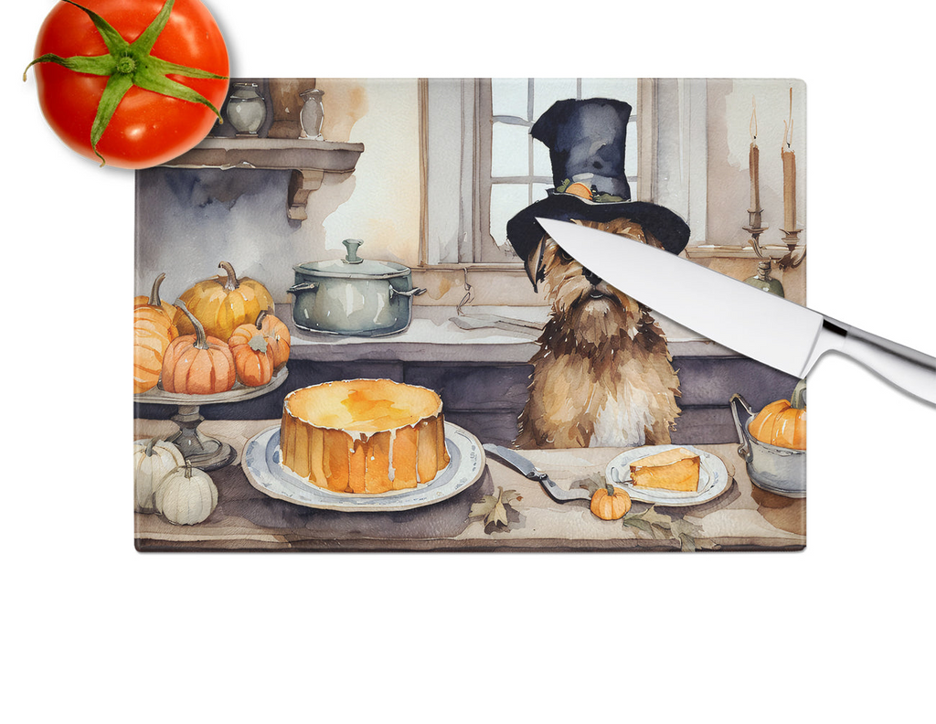 Glamorous Pups : Border Terrier Fall Kitchen Pumpkins Glass Cutting Board