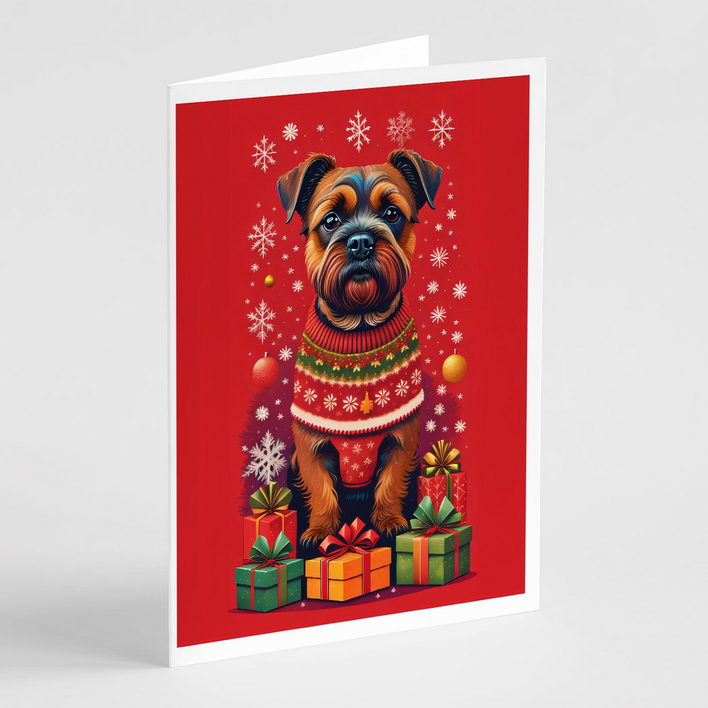 Glamorous Pups : Border Terrier Holiday Christmas Greeting Cards Pack of 8