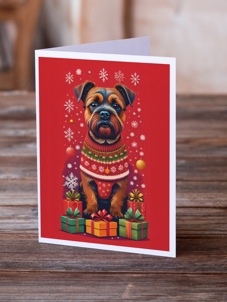 Glamorous Pups : Border Terrier Holiday Christmas Greeting Cards Pack of 8