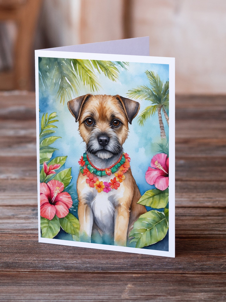 Glamorous Pups : Border Terrier Luau Greeting Cards Pack of 8