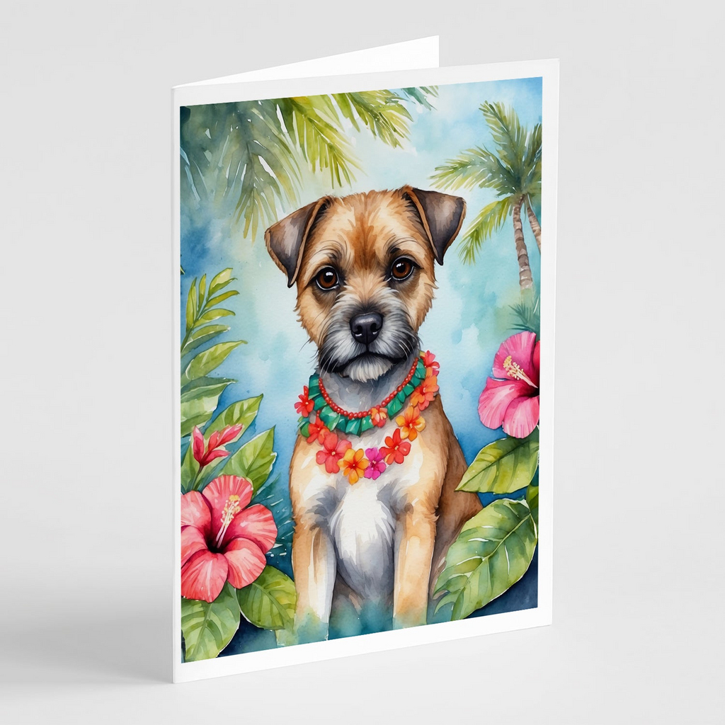 Glamorous Pups : Border Terrier Luau Greeting Cards Pack of 8