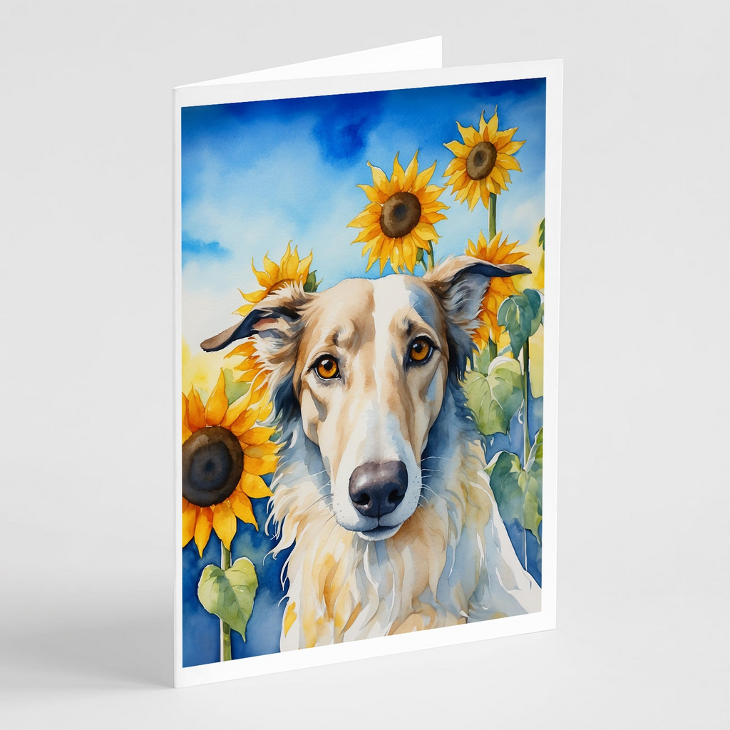 Glamorous Pups : Borzoi in Sunflowers Greeting Cards Pack of 8