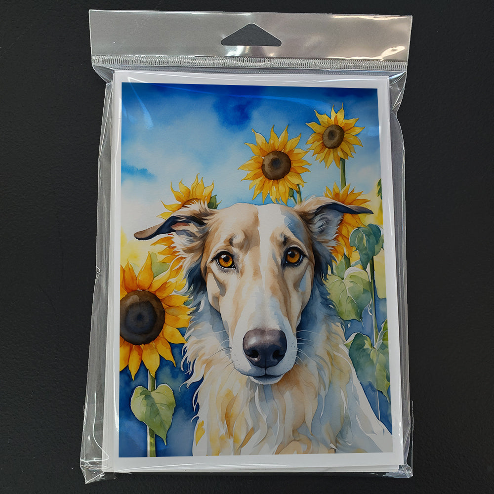 Glamorous Pups : Borzoi in Sunflowers Greeting Cards Pack of 8
