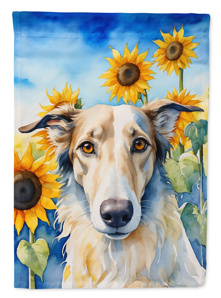 Glamorous Pups : Borzoi in Sunflowers House Flag