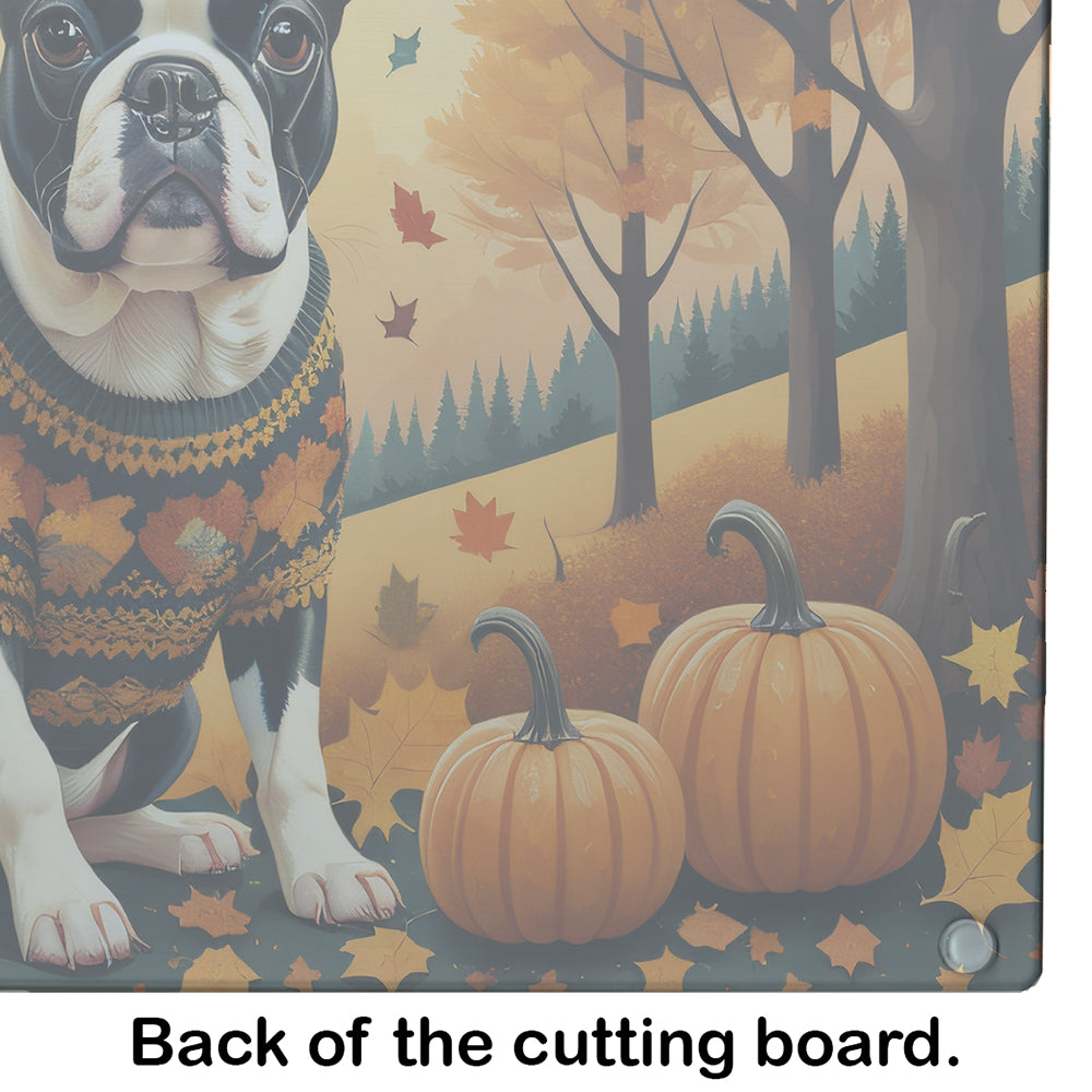 Glamorous Pups : Boston Terrier Fall Glass Cutting Board