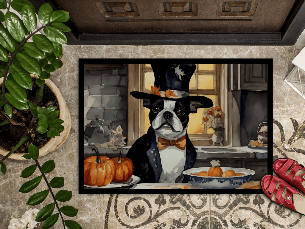 Glamorous Pups : Boston Terrier Fall Kitchen Pumpkins Doormat
