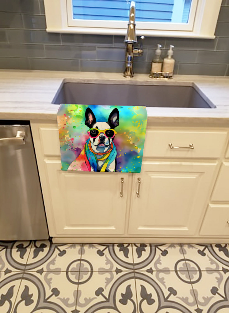 Glamorous Pups : Boston Terrier Hippie Dawg Kitchen Towel