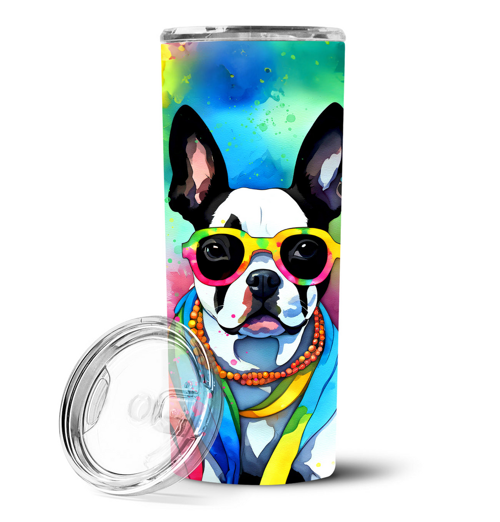 Glamorous Pups : Boston Terrier Hippie Dawg Stainless Steel Skinny Tumbler