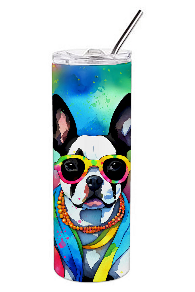 Glamorous Pups : Boston Terrier Hippie Dawg Stainless Steel Skinny Tumbler