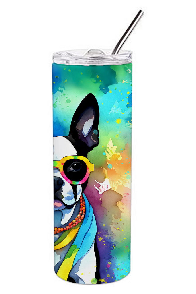Glamorous Pups : Boston Terrier Hippie Dawg Stainless Steel Skinny Tumbler
