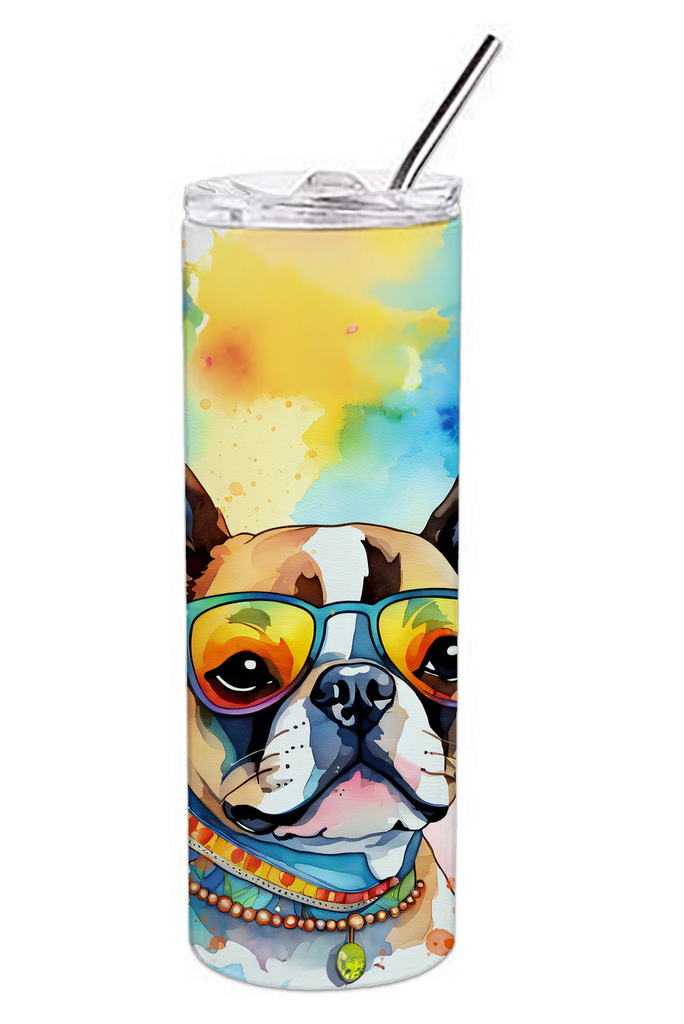 Glamorous Pups : Boston Terrier Hippie Dawg Stainless Steel Skinny Tumbler