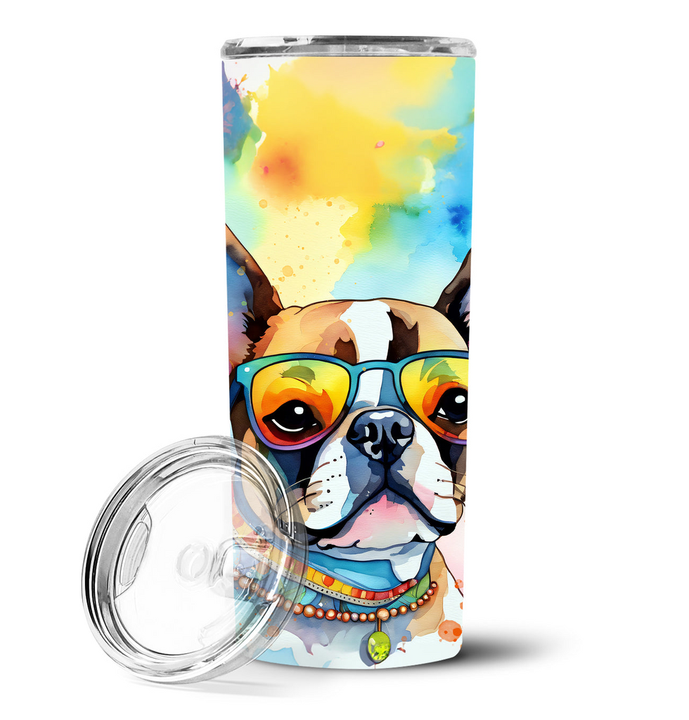 Glamorous Pups : Boston Terrier Hippie Dawg Stainless Steel Skinny Tumbler