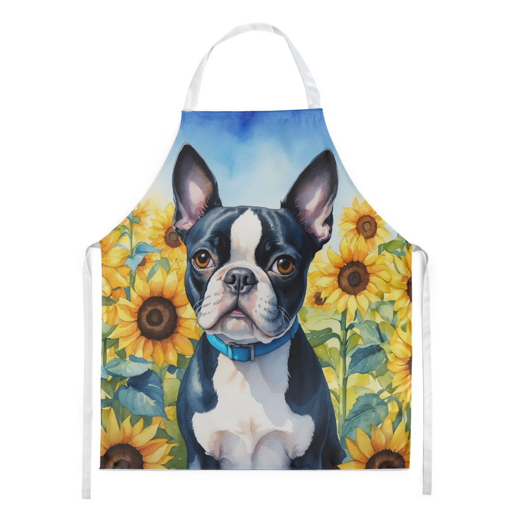Glamorous Pups : Boston Terrier in Sunflowers Apron