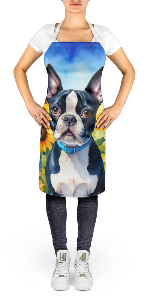 Glamorous Pups : Boston Terrier in Sunflowers Apron