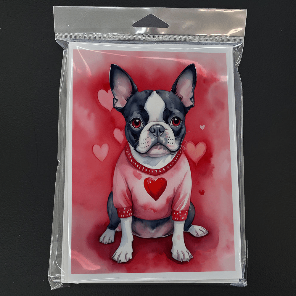 Glamorous Pups : Boston Terrier My Valentine Greeting Cards Pack of 8