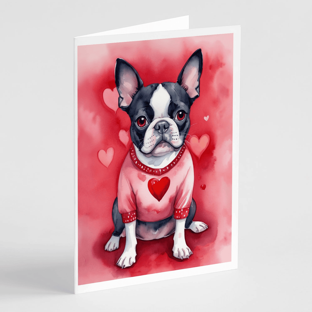 Glamorous Pups : Boston Terrier My Valentine Greeting Cards Pack of 8