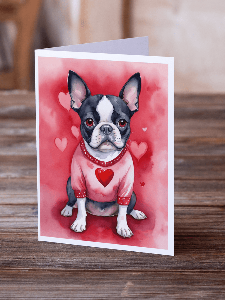 Glamorous Pups : Boston Terrier My Valentine Greeting Cards Pack of 8