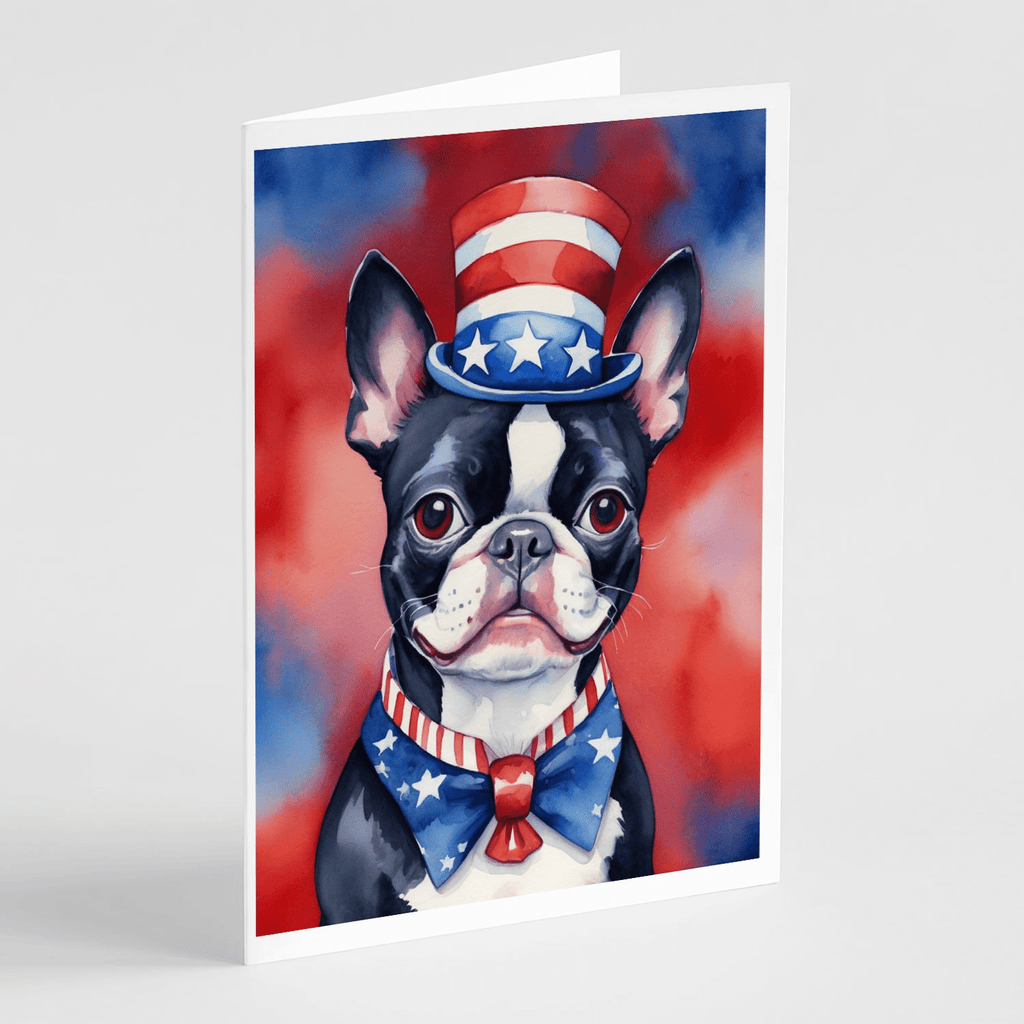 Glamorous Pups : Boston Terrier Patriotic American Greeting Cards Pack of 8