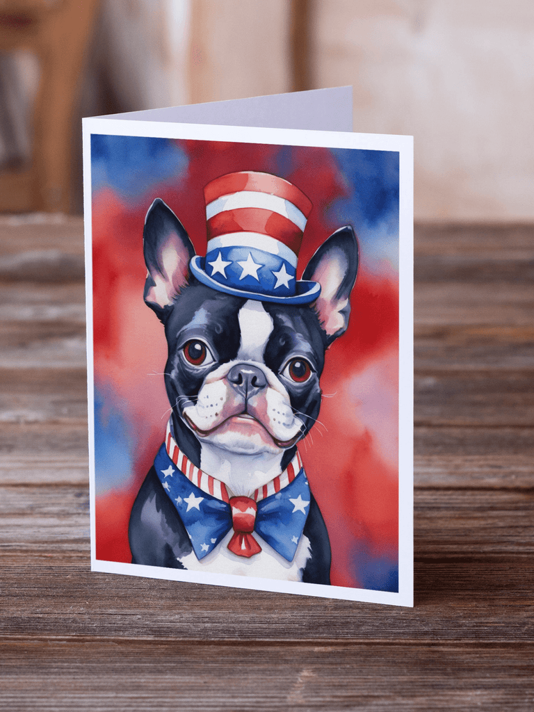 Glamorous Pups : Boston Terrier Patriotic American Greeting Cards Pack of 8