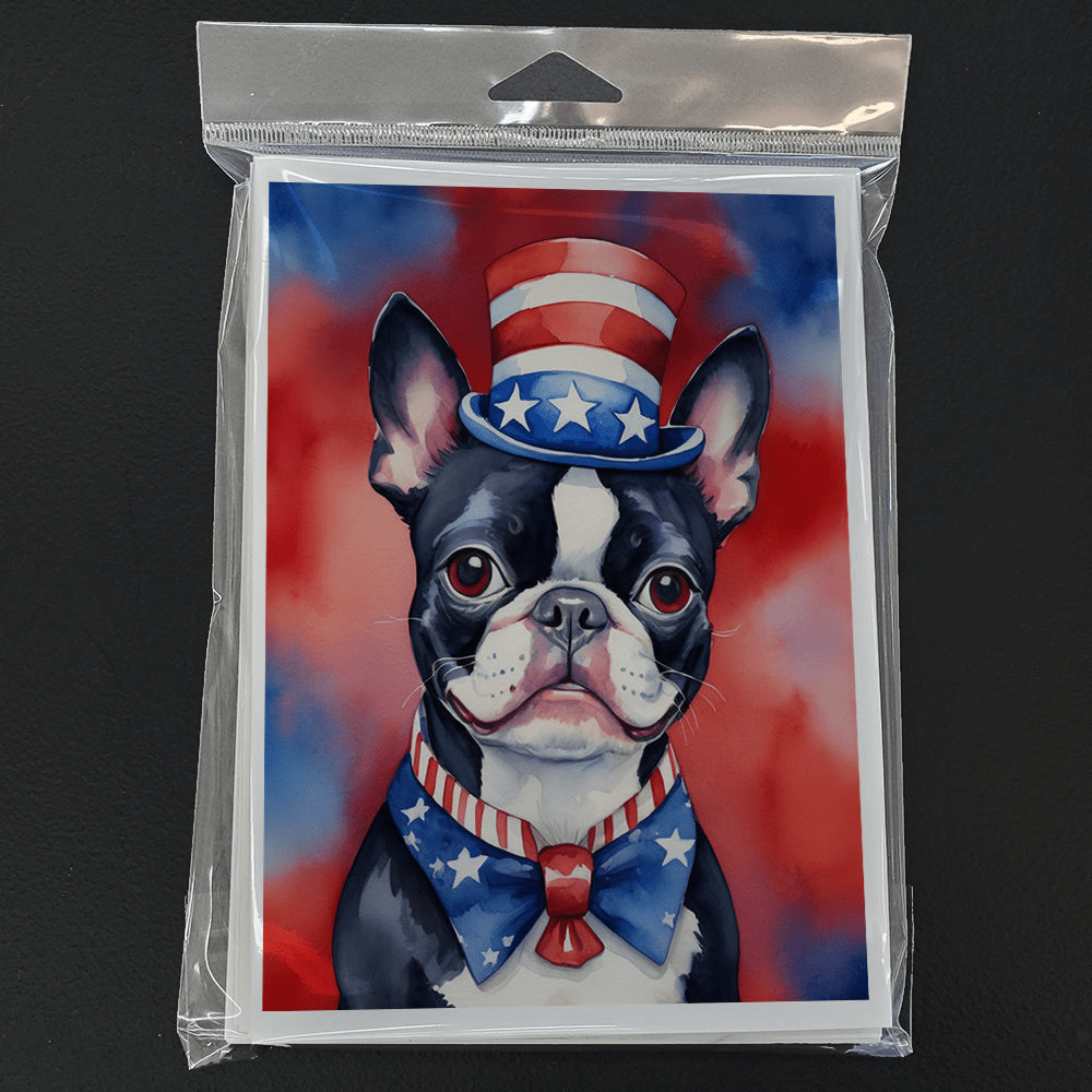 Glamorous Pups : Boston Terrier Patriotic American Greeting Cards Pack of 8