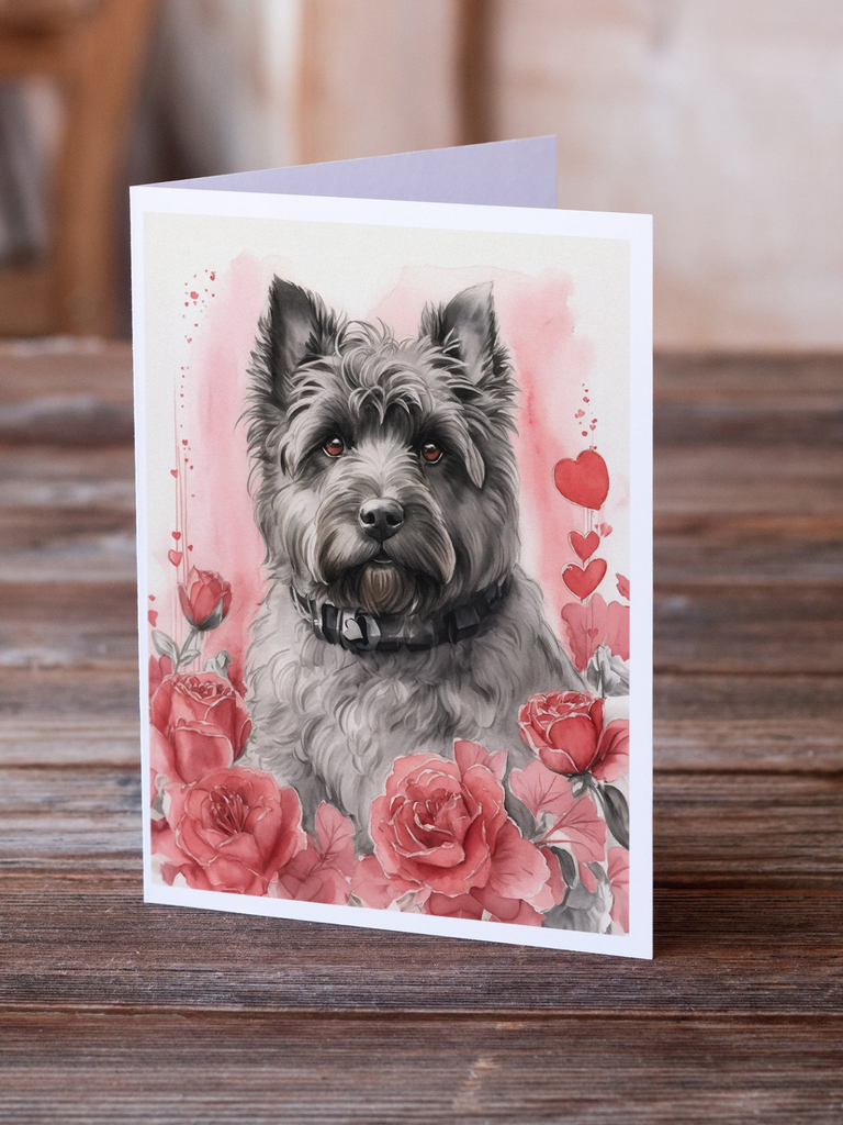Glamorous Pups : Bouvier des Flandres Valentine Roses Greeting Cards Pack of 8