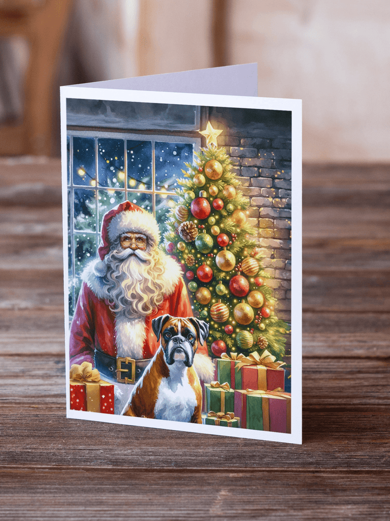 Glamorous Pups : Boxer and Santa Claus Greeting Cards Pack of 8