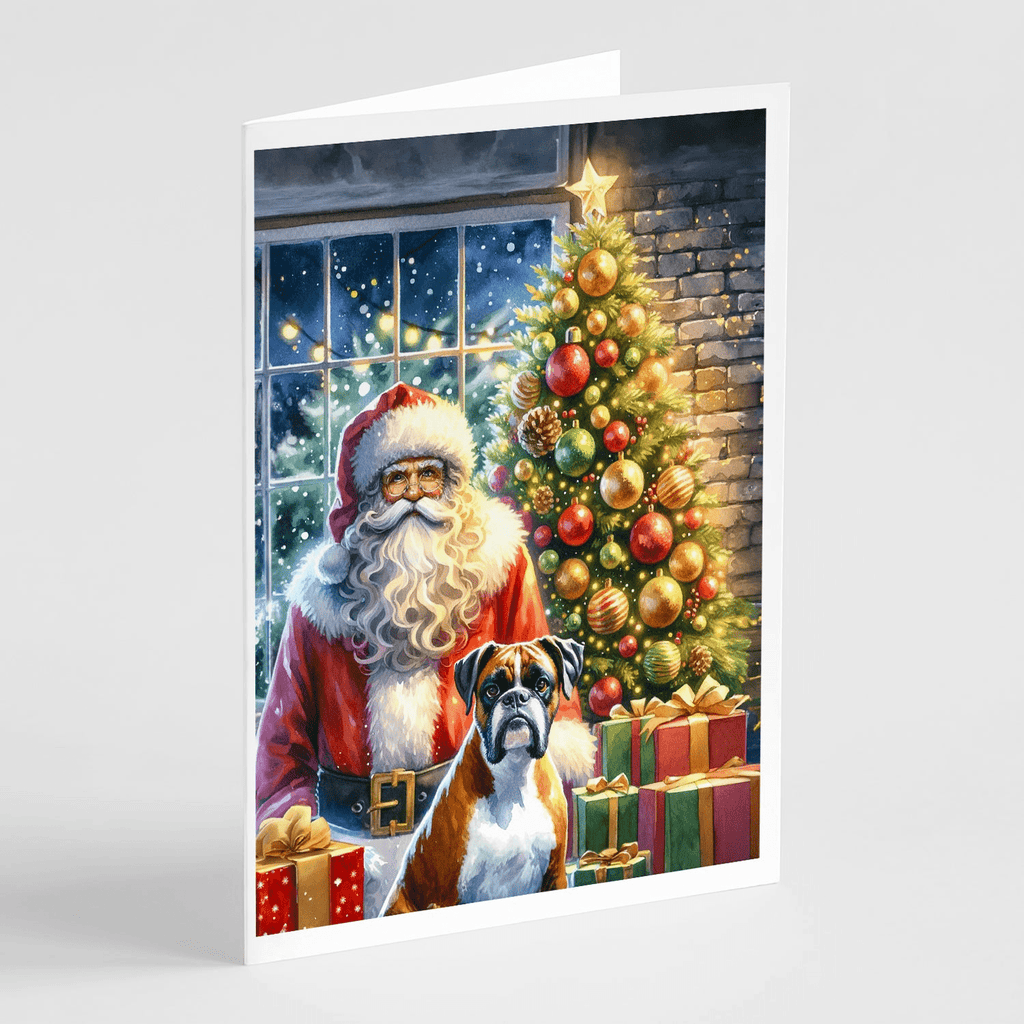 Glamorous Pups : Boxer and Santa Claus Greeting Cards Pack of 8