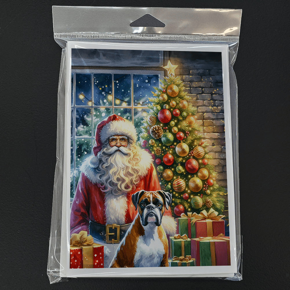 Glamorous Pups : Boxer and Santa Claus Greeting Cards Pack of 8