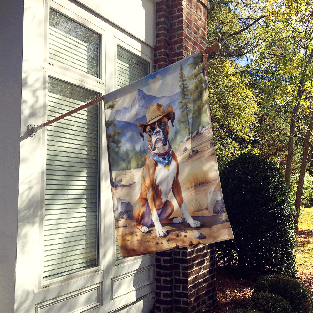 Glamorous Pups : Boxer Cowboy Welcome House Flag