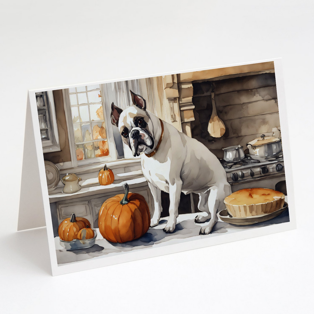 Glamorous Pups : Boxer Fall Kitchen Pumpkins Greeting Cards Pack of 8