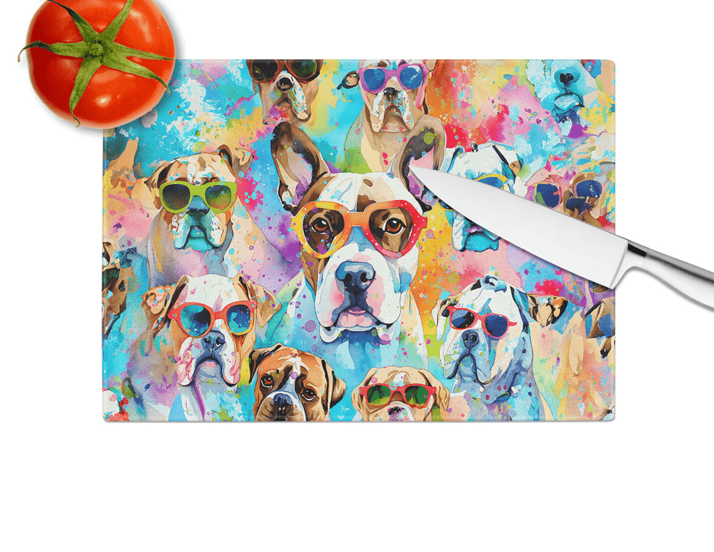 Glamorous Pups : Boxer Hippie Dawg Glass Cutting Board