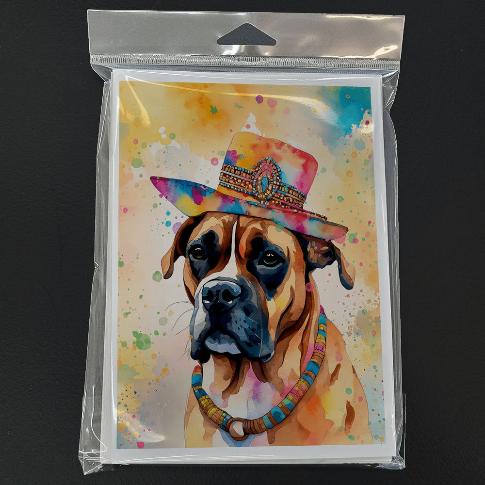 Glamorous Pups : Boxer Hippie Dawg Greeting Cards Pack of 8