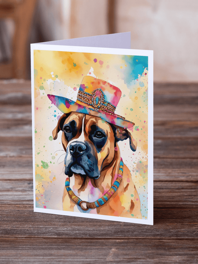 Glamorous Pups : Boxer Hippie Dawg Greeting Cards Pack of 8
