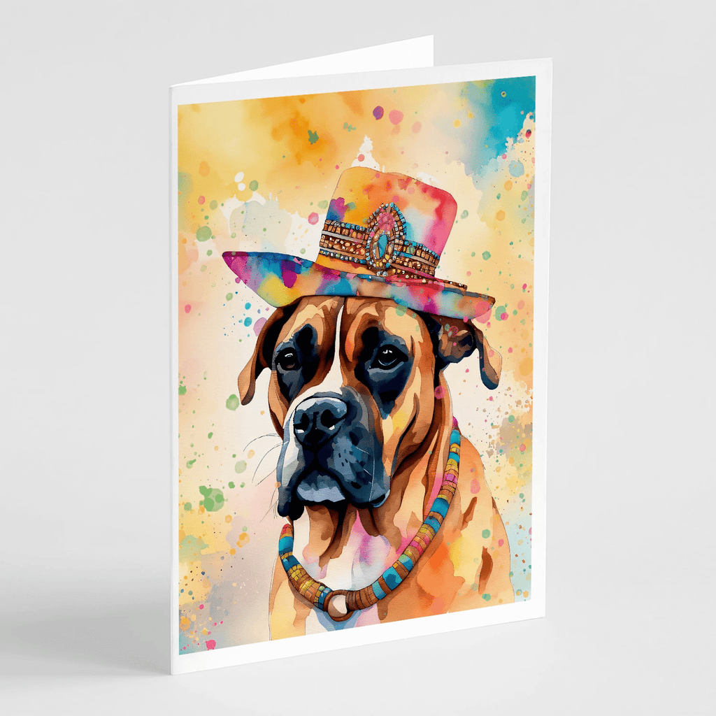 Glamorous Pups : Boxer Hippie Dawg Greeting Cards Pack of 8