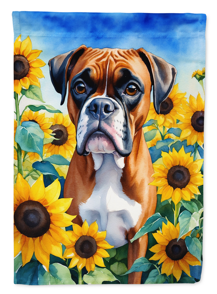 Glamorous Pups : Boxer in Sunflowers Garden Flag