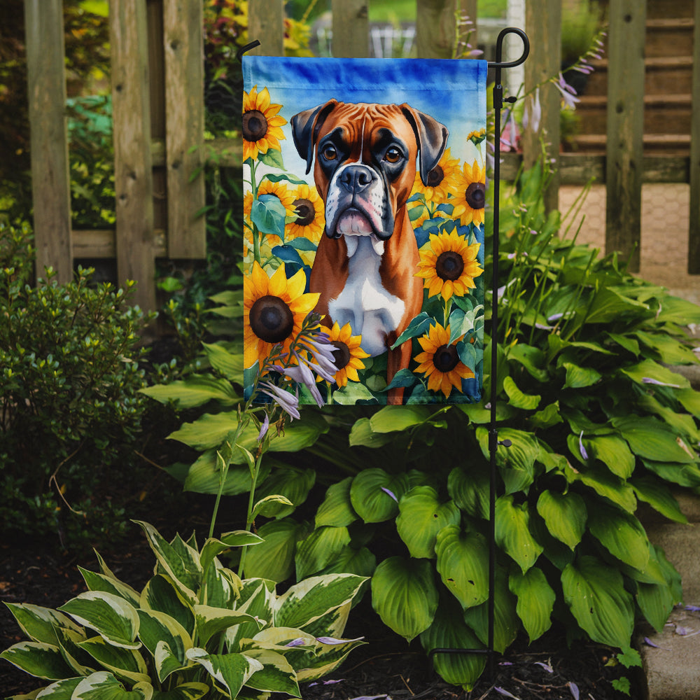 Glamorous Pups : Boxer in Sunflowers Garden Flag