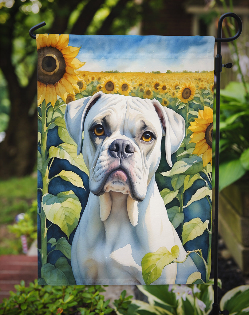 Glamorous Pups : Boxer in Sunflowers Garden Flag