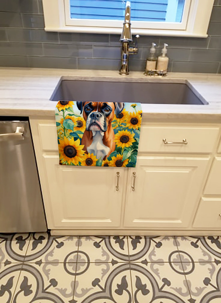 Glamorous Pups : Boxer in Sunflowers Kitchen Towel