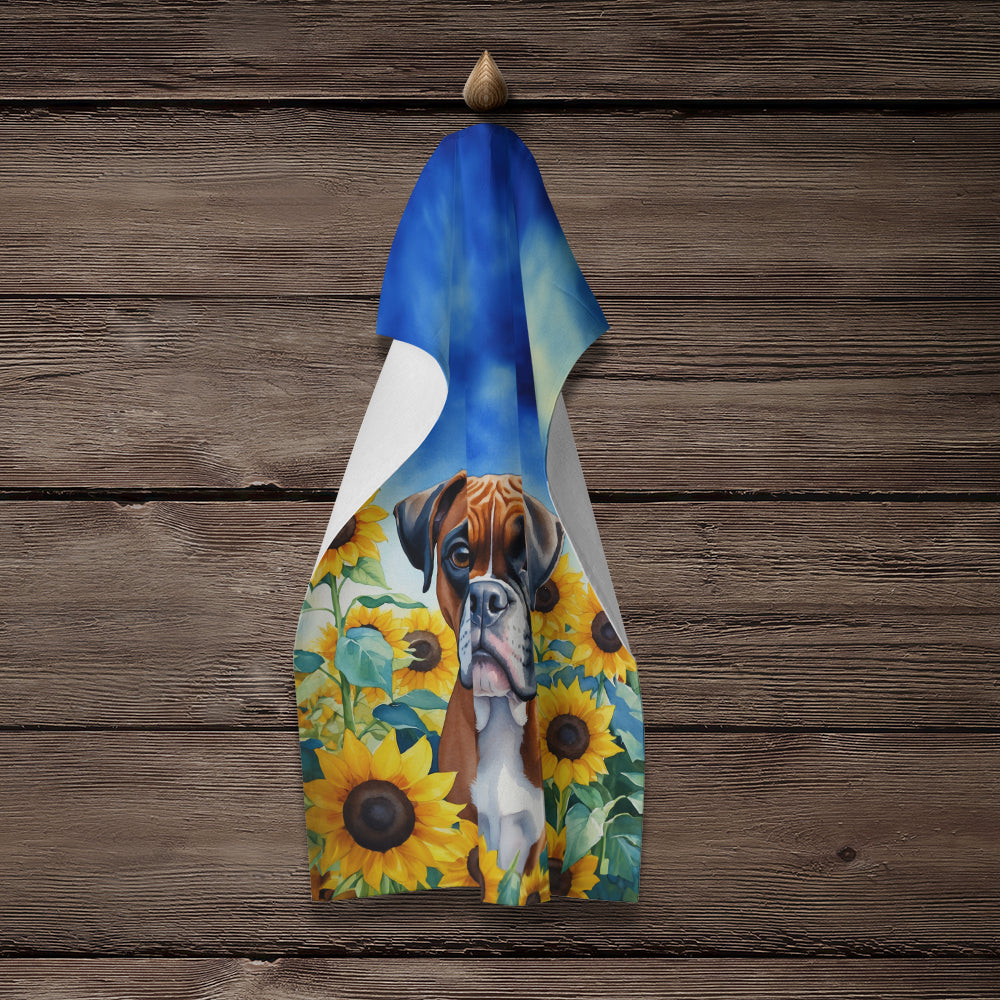 Glamorous Pups : Boxer in Sunflowers Kitchen Towel