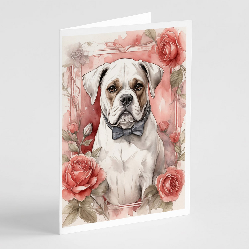Glamorous Pups : Boxer Valentine Roses Greeting Cards Pack of 8
