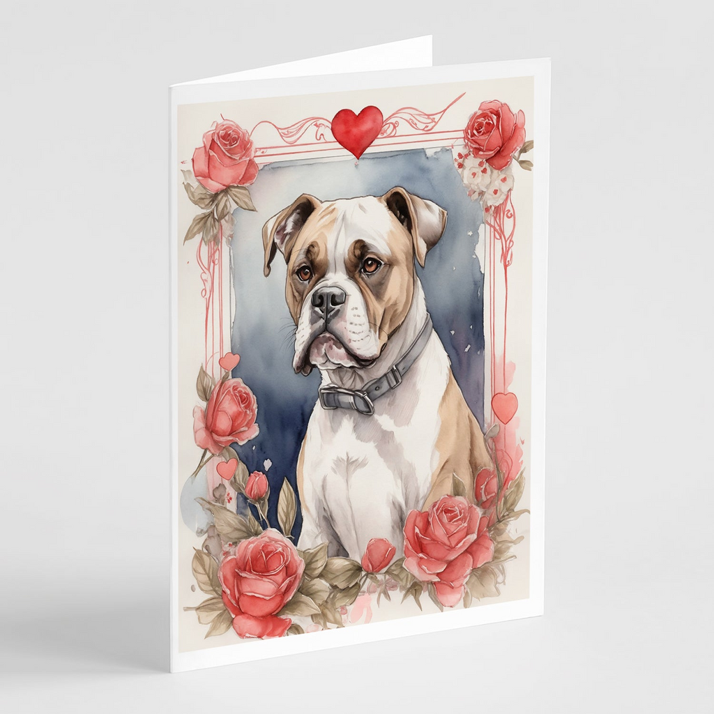 Glamorous Pups : Boxer Valentine Roses Greeting Cards Pack of 8