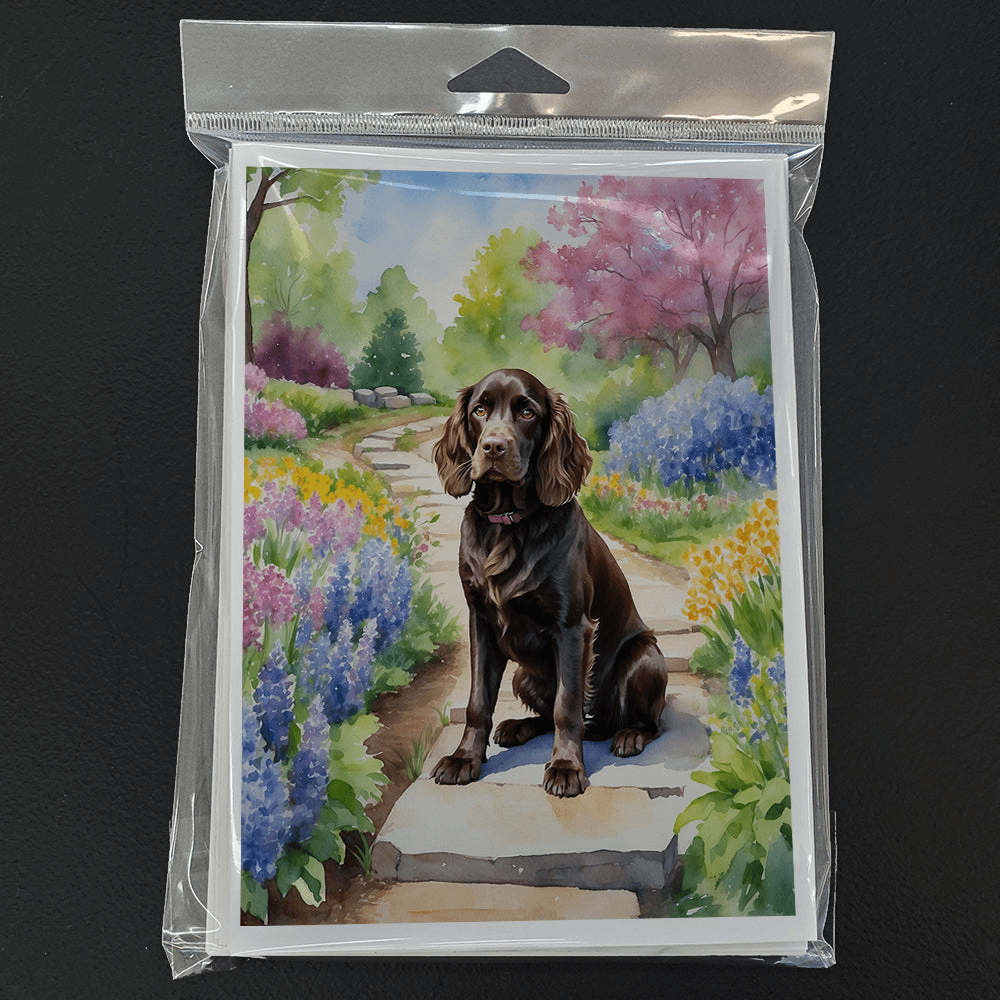 Glamorous Pups : Boykin Spaniel Spring Path Greeting Cards Pack of 8
